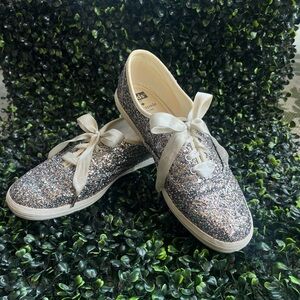 Keds for Kate Spade Silver Glitter Sneakers with Satin Laces